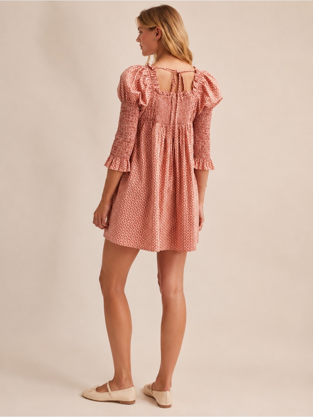 Free People Women's Pink Boho Smocked Long Sleeve Babydoll Mini Dress Size M - Picture 3 of 12